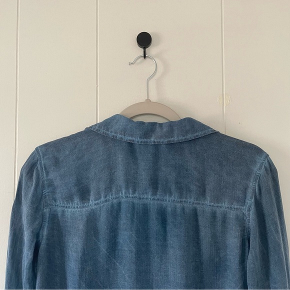 Women's Blue Button-Up Ruffle Top - Picture 8 of 10